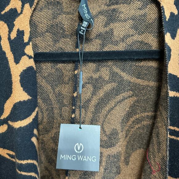 Ming Wang Knit Poncho Cape Wrap Rust Brown Black Printed Hope Wrap O/S New - Picture 11 of 15
